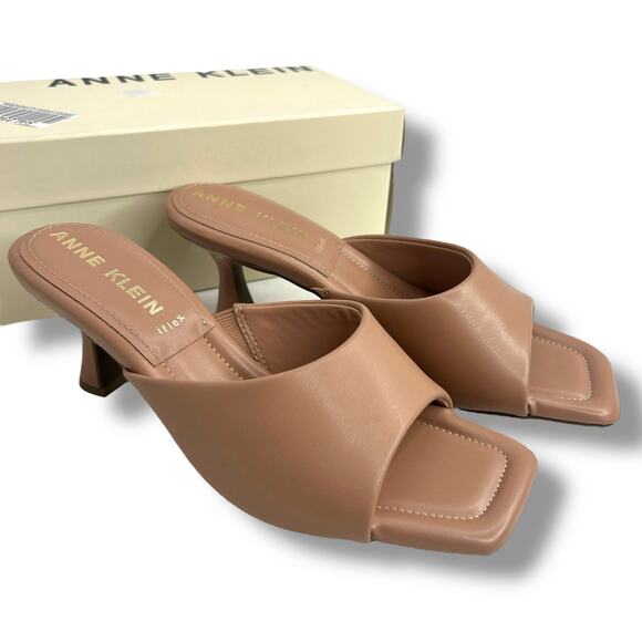 NEW Anne Klein Tan Mules Size 8 Jerilyn Square Toe High Heel Sandals Light Brown - Picture 1 of 14
